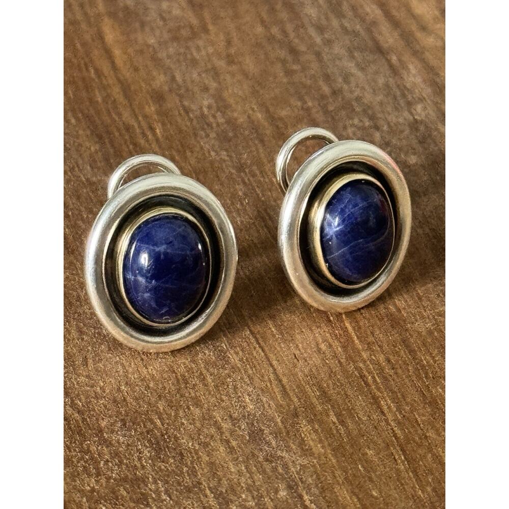 James Avery Retired RARE Sterling Silver And 14k Gold Oval Sodalite Earrings